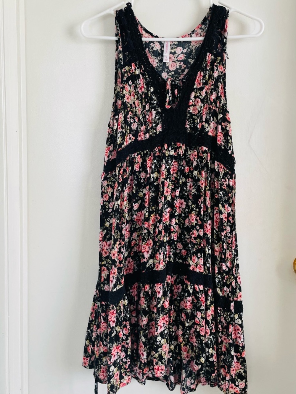 Xhilaration Black Floral Lace-Trim Tank Dress